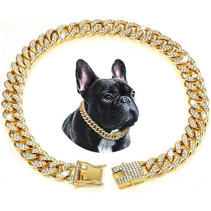 Luxury Gold Dog Chain Collar Cuban Chain Link Choke Collar